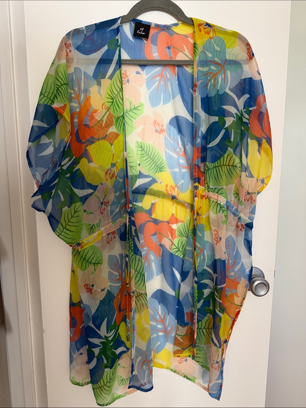 Echo Multicolor Floral Sheer Swim Coverup - Blue, Green, Yellow, Orange